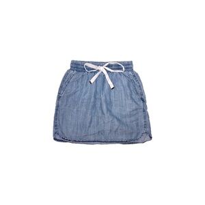 Lilla P Round Hem Mini Skirt Elastic Tie Waist in Chambray Blue – Extra Small